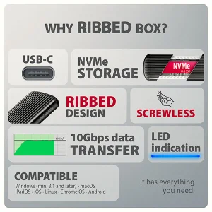 AXAGON EEM2-SC, USB-C 10Gbps externí box pro M.2 NVMe SSD, bezšroubový, žebrovaný hliník - obrázek 8