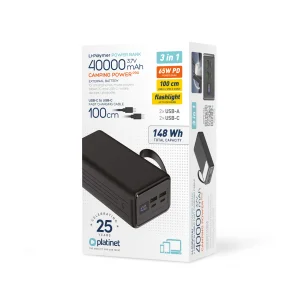 Platinet Powerbanka 40000 mAh 65W Power Delivery, 2xUSB-C, 2xUSB-A, kabel USB-C 1m, černá - obrázek 5