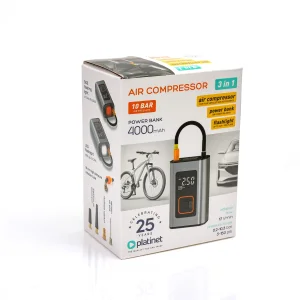 Platinet 3v1 Powerbanka 4000 mAh, digitální kapesní kompresor 10 BAR, LED svítilna, stříbrná - obrázek 7