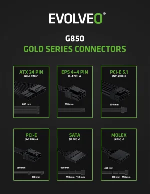EVOLVEO G850, 850W/ ATX 3.1/ 80+ GOLD/ Modular - obrázek 10