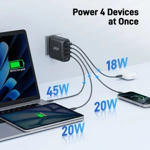 Acer GAN 100W PD charger,3xUSB-C,1xUSB-A černý - obrázek 2