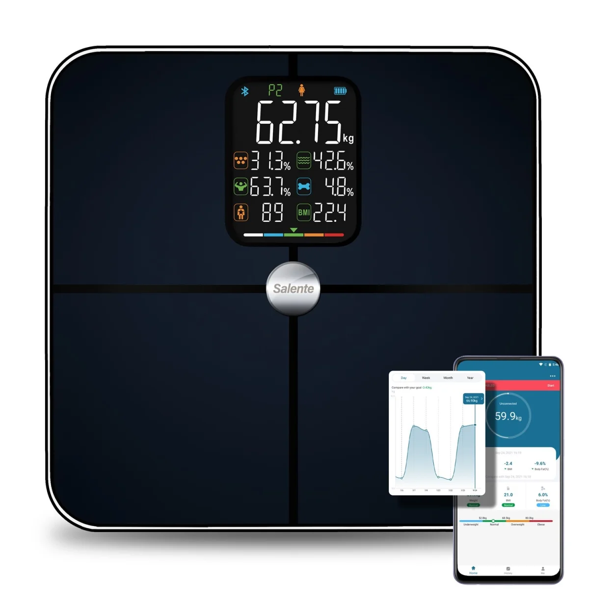 Salente BodyFit, chytrá osobní diagnostická fitness váha, Bluetooth, černá