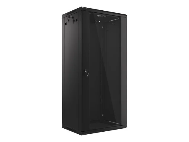 LANBERG RACKOVÁ SKŘÍŇ 19" NÁSTĚNNÁ 27U/600X450 (FLAT PACK) S PROSKLENÝMI DVEŘMI ČERNÁ V2