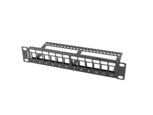 LANBERG PATCH PANEL 12 PORTŮ 1U S ORGANIZÉREM PRO KEYSTONE MODULY ČERNÝ