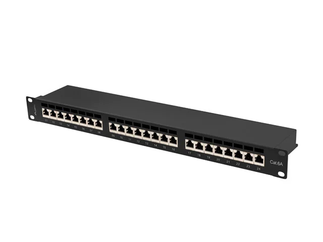 LANBERG PATCH PANEL 24 PORTŮ 1U 19" CAT.6A FTP STÍNĚNÝ ČERNÝ