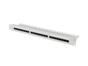 LANBERG PATCH PANEL 24 PORTŮ 1U 19" CAT.5E UTP S POLICÍ ŠEDÝ
