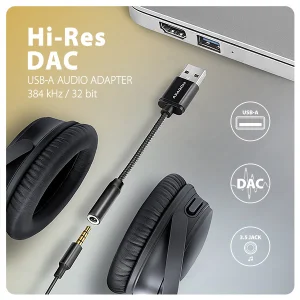 AXAGON ADA-HA, USB-A na 3.5mm jack Hi-Res DAC audio adaptér, 384kHz/32bit, stereo - obrázek 2