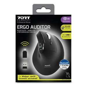 PORT CONNECT ERGO AUDITOR/Vertikální/Optická/Pro praváky/4 800 DPI/USB+BT/Černá - obrázek 2
