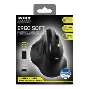 PORT CONNECT ERGO SOFT COLLECTION/Vertikální/Optická/Pro praváky/1 600 DPI/USB+BT/Černá - obrázek 2