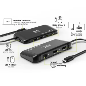 PORT CONNECT USB-C dokovací stanice, 7 portů, 2×4K, PD100W - obrázek 6