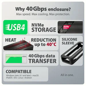 AXAGON EEM2-40G, USB-C 40Gbps externí box pro M.2 NVMe SSD, zesílený hliník - obrázek 10