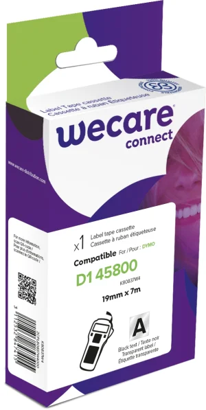 WECARE ARMOR páska kompatibilní s DYMO S0720820,Black/Transparent,19MM*7M