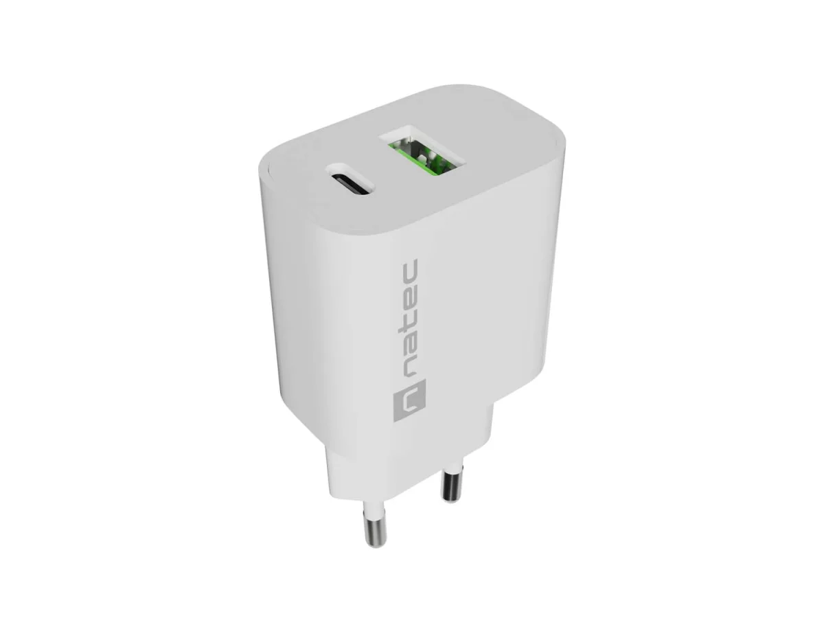 Univerzální nabíječka Natec RIBERA 20 W 1X USB-A + 1X USB-C, bílá