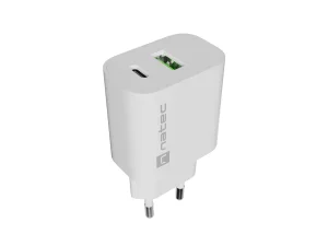 Univerzální nabíječka Natec RIBERA 20 W 1X USB-A + 1X USB-C, bílá