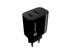 Univerzální nabíječka Natec RIBERA 20 W, 1X USB-A + 1X USB-C, černá