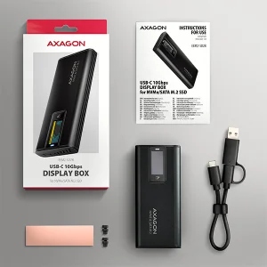 AXAGON EEM2-SD2B, USB-C 10Gbps externí box s displejem pro M.2 NVMe/SATA SSD, bezšroubkový, černý - obrázek 11