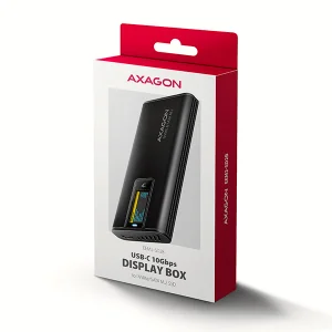 AXAGON EEM2-SD2B, USB-C 10Gbps externí box s displejem pro M.2 NVMe/SATA SSD, bezšroubkový, černý - obrázek 3