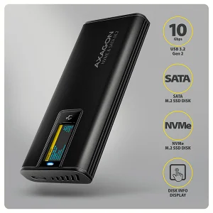 AXAGON EEM2-SD2B, USB-C 10Gbps externí box s displejem pro M.2 NVMe/SATA SSD, bezšroubkový, černý - obrázek 4