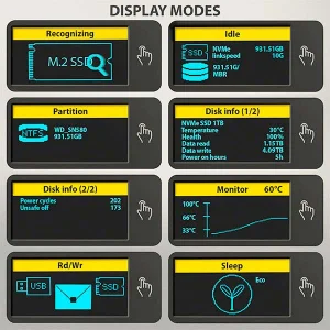 AXAGON EEM2-SD2B, USB-C 10Gbps externí box s displejem pro M.2 NVMe/SATA SSD, bezšroubkový, černý - obrázek 5