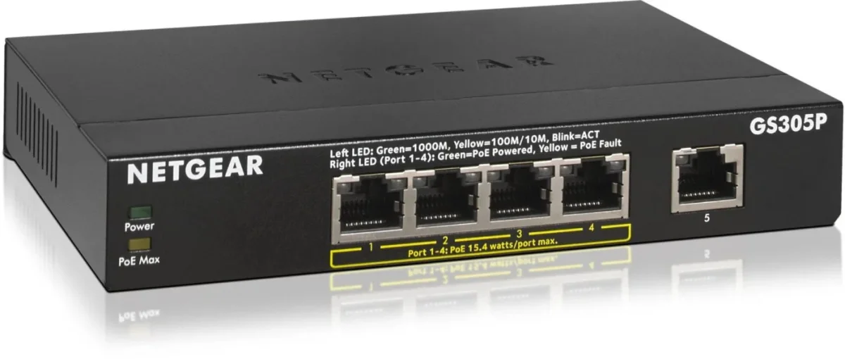 NETGEAR 5portový Gigabit switch s PoE/PoE+