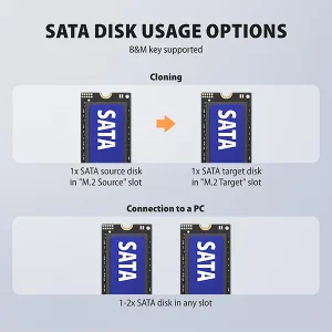 AXAGON ADSA-M2C22, USB-C 20Gbps dokovací stanice pro 2× M.2 NVMe/SATA SSD s funkcí klonování - obrázek 10