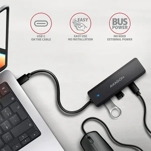 AXAGON HUE-C2C, 4× USB 5Gbps TRAVEL hub, 2× USB-A + 2× USB-C, USB-C napájení, kabel USB-C 19cm - obrázek 5