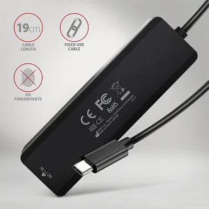 AXAGON HUE-C2C, 4× USB 5Gbps TRAVEL hub, 2× USB-A + 2× USB-C, USB-C napájení, kabel USB-C 19cm - obrázek 6