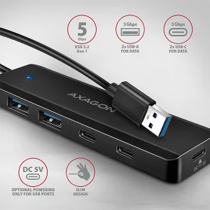 AXAGON HUE-C2A, 4× USB 5Gbps TRAVEL hub, 2× USB-A + 2× USB-C, USB-C napájení, kabel USB-A 19cm - obrázek 3