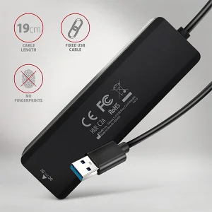 AXAGON HUE-C2A, 4× USB 5Gbps TRAVEL hub, 2× USB-A + 2× USB-C, USB-C napájení, kabel USB-A 19cm - obrázek 6
