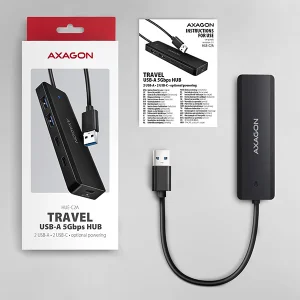 AXAGON HUE-C2A, 4× USB 5Gbps TRAVEL hub, 2× USB-A + 2× USB-C, USB-C napájení, kabel USB-A 19cm - obrázek 7