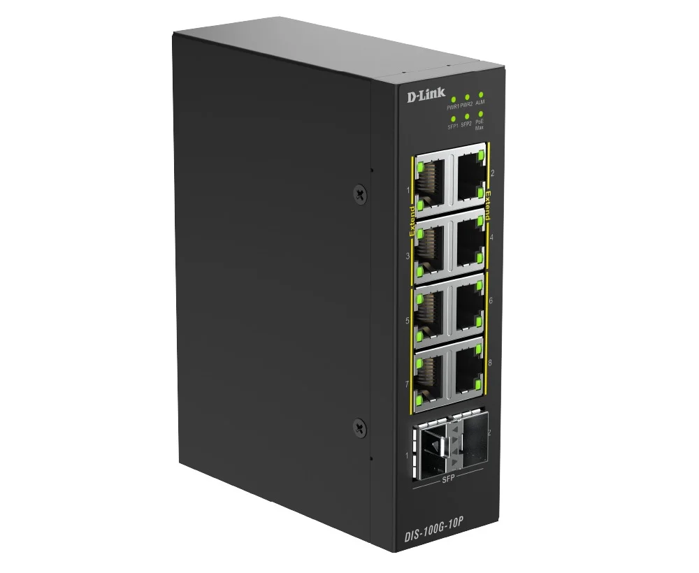 D-Link DIS-100G-10P průmyslový switch 10x Gigabit PoE+