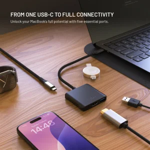 5-port hliníkový USB-C FIXED HUB,140W, PD3.1 - obrázek 3