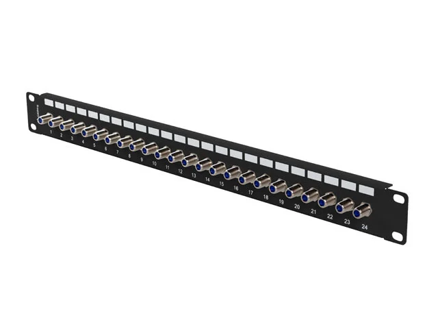 PATCH PANEL 24 PORTŮ 1U S KONEKTOREM TYPU F ČERNÝ LANBERG