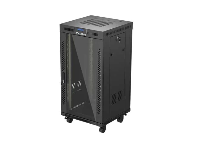 19" VOLNĚ STOJÍCÍ RACKOVÁ SKŘÍŇ 22U 600X600 ČERNÉ SKLENĚNÉ DVEŘE LANBERG (PLOCHÉ BALENÍ) V2