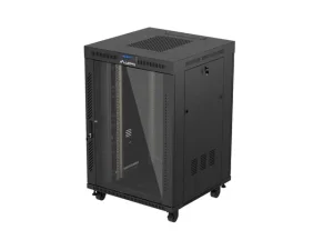19" VOLNĚ STOJÍCÍ RACKOVÁ SKŘÍŇ 22U/800X800 (FLAT PACK) S PROSKLENÝMI DVEŘMI LCD ČERNÁ LANBERG V2