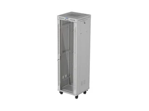 19" VOLNĚ STOJÍCÍ RACKOVÁ SKŘÍŇ 42U 600X600 ŠEDÉ SKLENĚNÉ DVEŘE LCD LANBERG (FLAT PACK) V2