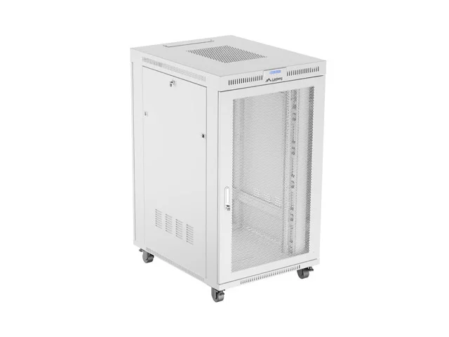 19" VOLNĚ STOJÍCÍ RACKOVÁ SKŘÍŇ 27U 800X1000 ŠEDÁ LCD S PERFOROVANÝMI DVEŘMI LANBERG (PLOCHÉ BALENÍ)