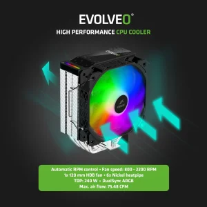 EVOLVEO QuietCool5, CPU chladič, 6x heatpipe, černý - obrázek 2