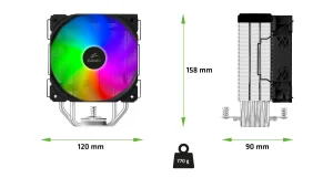 EVOLVEO QuietCool7, CPU chladič s digitálním displejem, 6x heatpipe, černý - obrázek 3