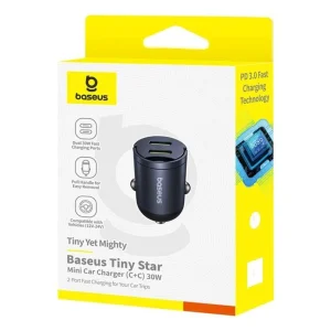Baseus Tiny Star Mini Nabíječka do Auta USB-C/USB-C 30W Cosmic Black - obrázek 2