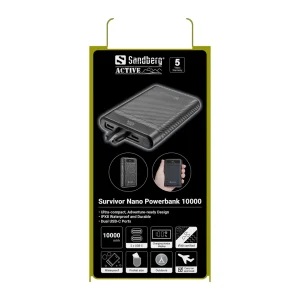 Sandberg Survivor Nano Powerbank 10000 mAh, outdoorová powerbanka s USB-C PD, černá - obrázek 3