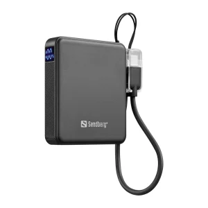 Sandberg Nano Powerbank 5000 mAh PD20W, kompaktní powerbanka s USB-C kabelem, černá - obrázek 2