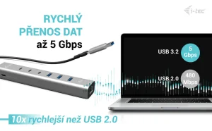 i-tec USB-C/USB-A Metal HUB 6 port (3x USB-C, 3x USB-A), LAN, Power Delivery 85W - obrázek 6