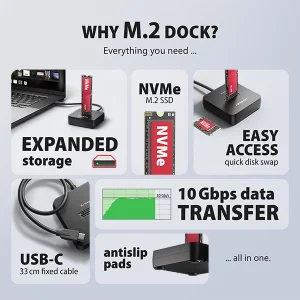 AXAGON ADSA-M2C11L, USB-C 10Gbps dokovací stanice pro 1× M.2 NVMe SSD - obrázek 2