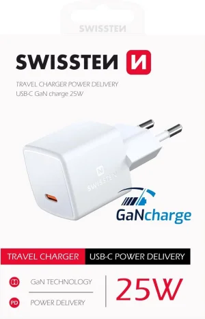 SWISSTEN MINI SÍŤOVÝ ADAPTÉR GaN USB-C 25W POWER D - obrázek 2