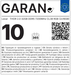 Lexar THOR/DDR5/32GB/7200MHz/CL38/2x16GB/RGB/Black - obrázek 5