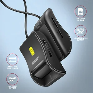 AXAGON CRE-SM3SD, USB-A FlatReader čtečka Smart card (eObčanka) + SD/microSD/SIM, kabel 1.3 m - obrázek 2