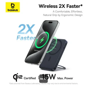 Baseus Powerbanka PicoGo Qi2 s otočným stojanem a bezdrátovým nabíjením 5000mAh 20W USB-C černá - obrázek 4