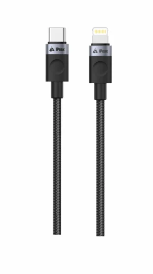 TEXTILNÍ KABEL USB-C / LIGHTNING 1M, USB 2.0 ČERNÝ - obrázek 3