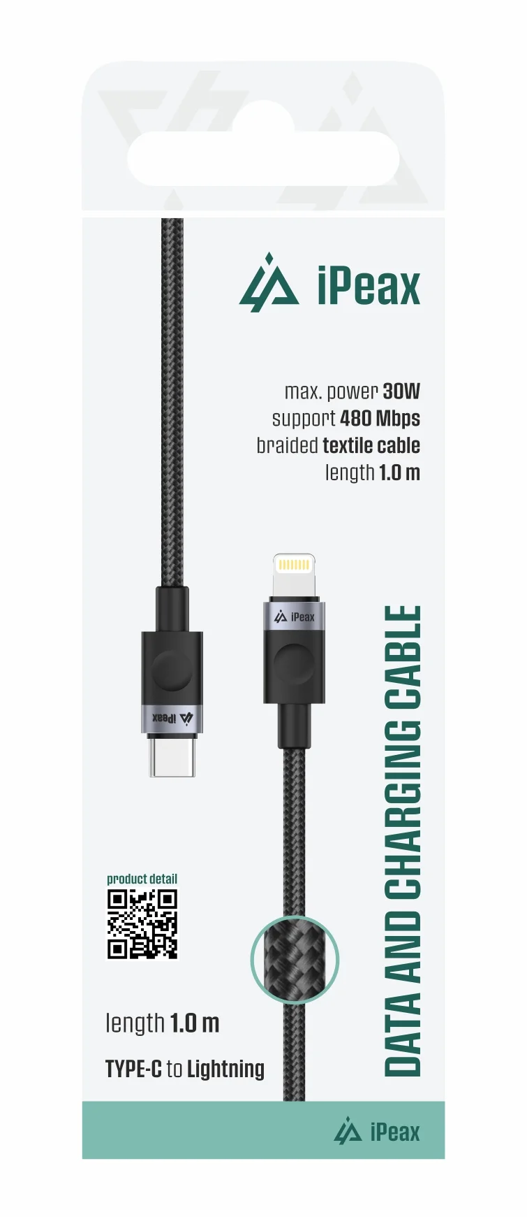 TEXTILNÍ KABEL USB-C / LIGHTNING 1M, USB 2.0 ČERNÝ